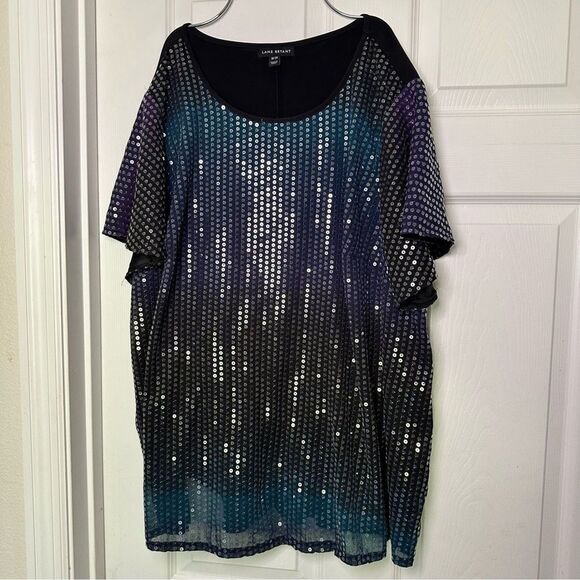 Lane Bryant Sz 18/20 Shimmering Black Sequin Tee - Picture 3 of 8